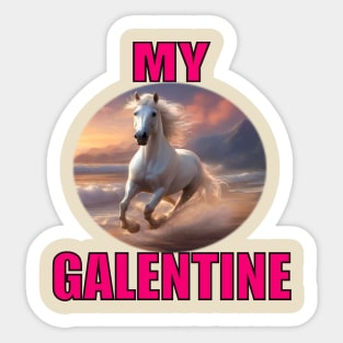 My galentine, white horse galloping on the beach Sticker
